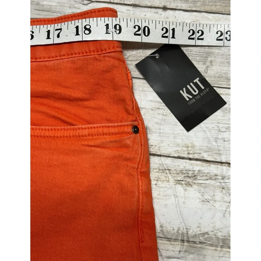 Kut from the Kloth Jane High Rise Long Shorts Tangerine Orange Raw Hem‎ Size 18